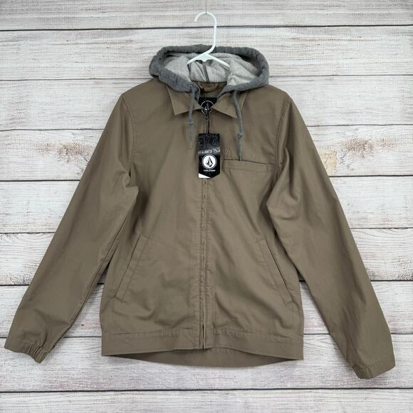 Volcom Warren Full Zip Hooded Jacket Mens Small Brown Gray NEW - Picture 1 of 14